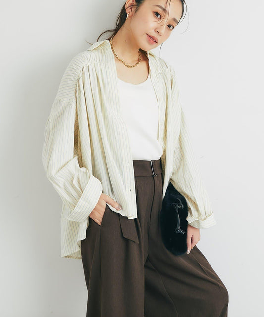 日常百搭褶皺條紋襯衫