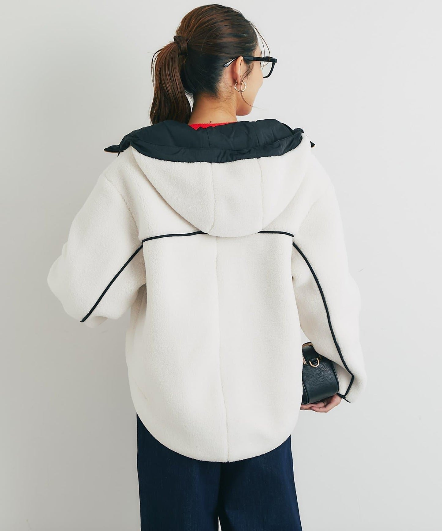 配色連帽羊羔絨大衣