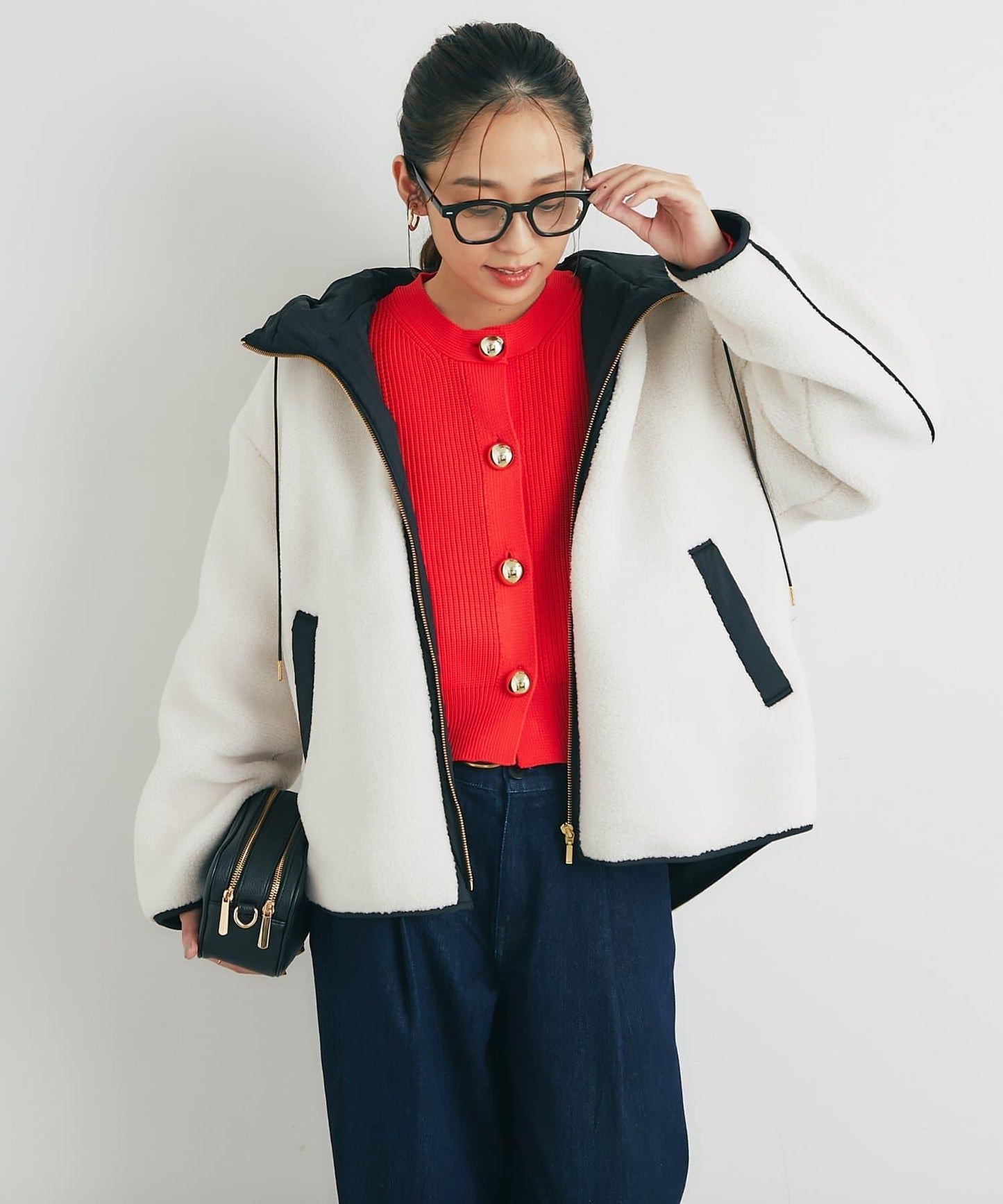 配色連帽羊羔絨大衣