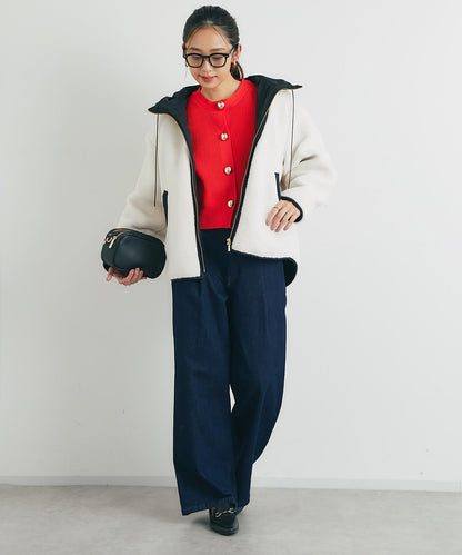 配色連帽羊羔絨大衣