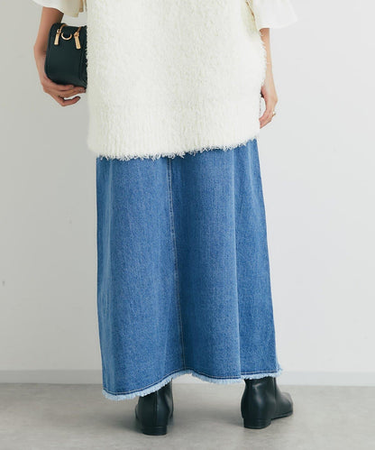 流蘇拼接牛仔喇叭裙