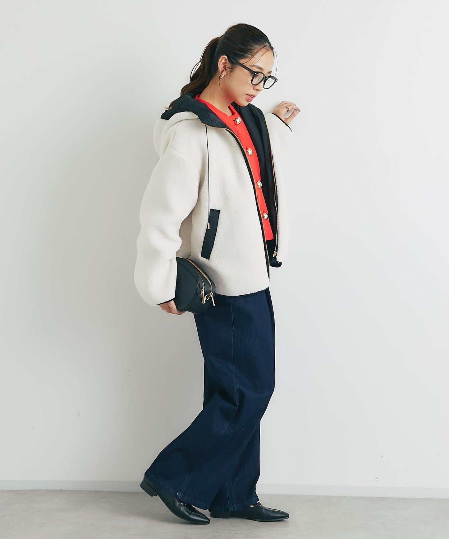 配色連帽羊羔絨大衣