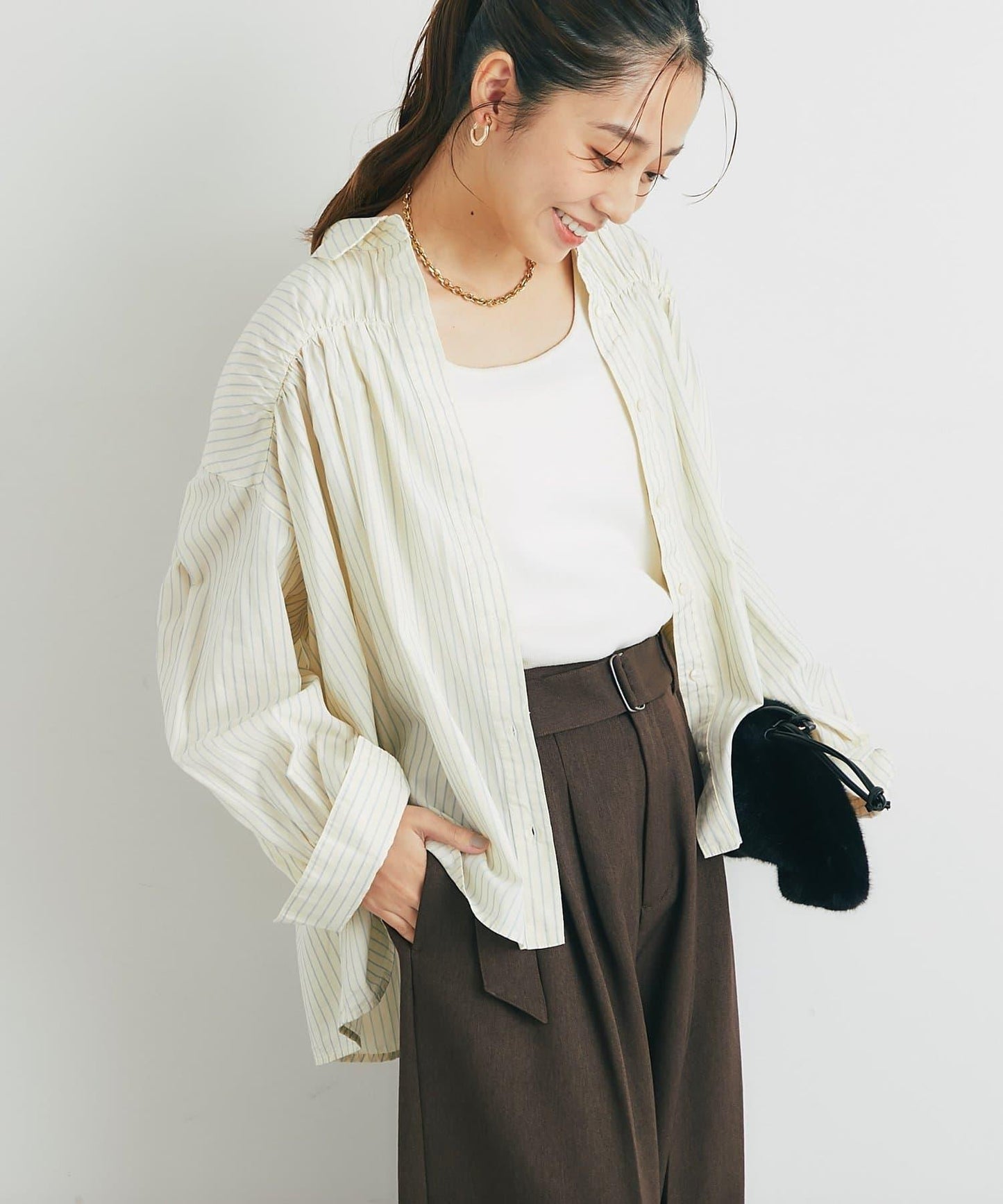 日常百搭褶皺條紋襯衫