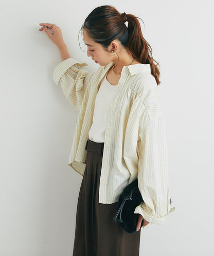 日常百搭褶皺條紋襯衫