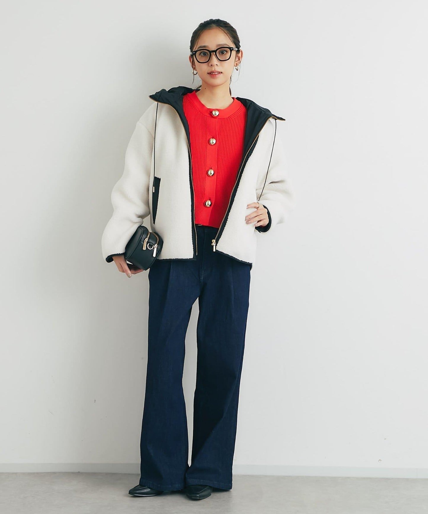 配色連帽羊羔絨大衣