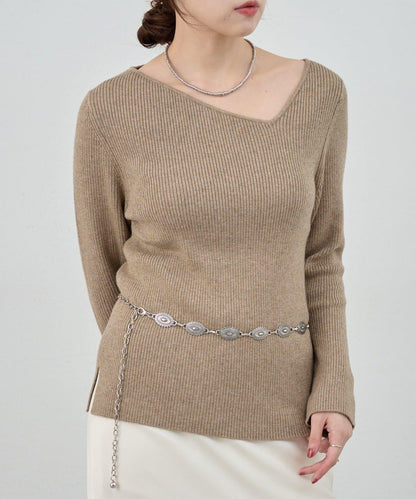 不對稱羅紋針織衫