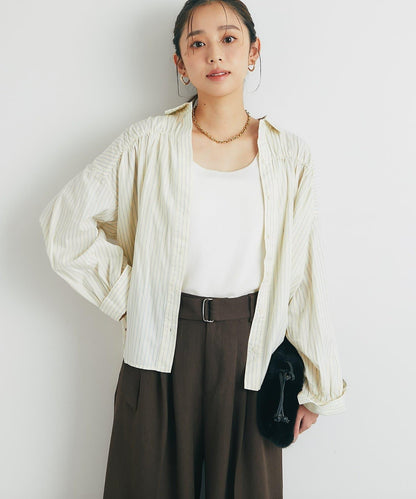 日常百搭褶皺條紋襯衫