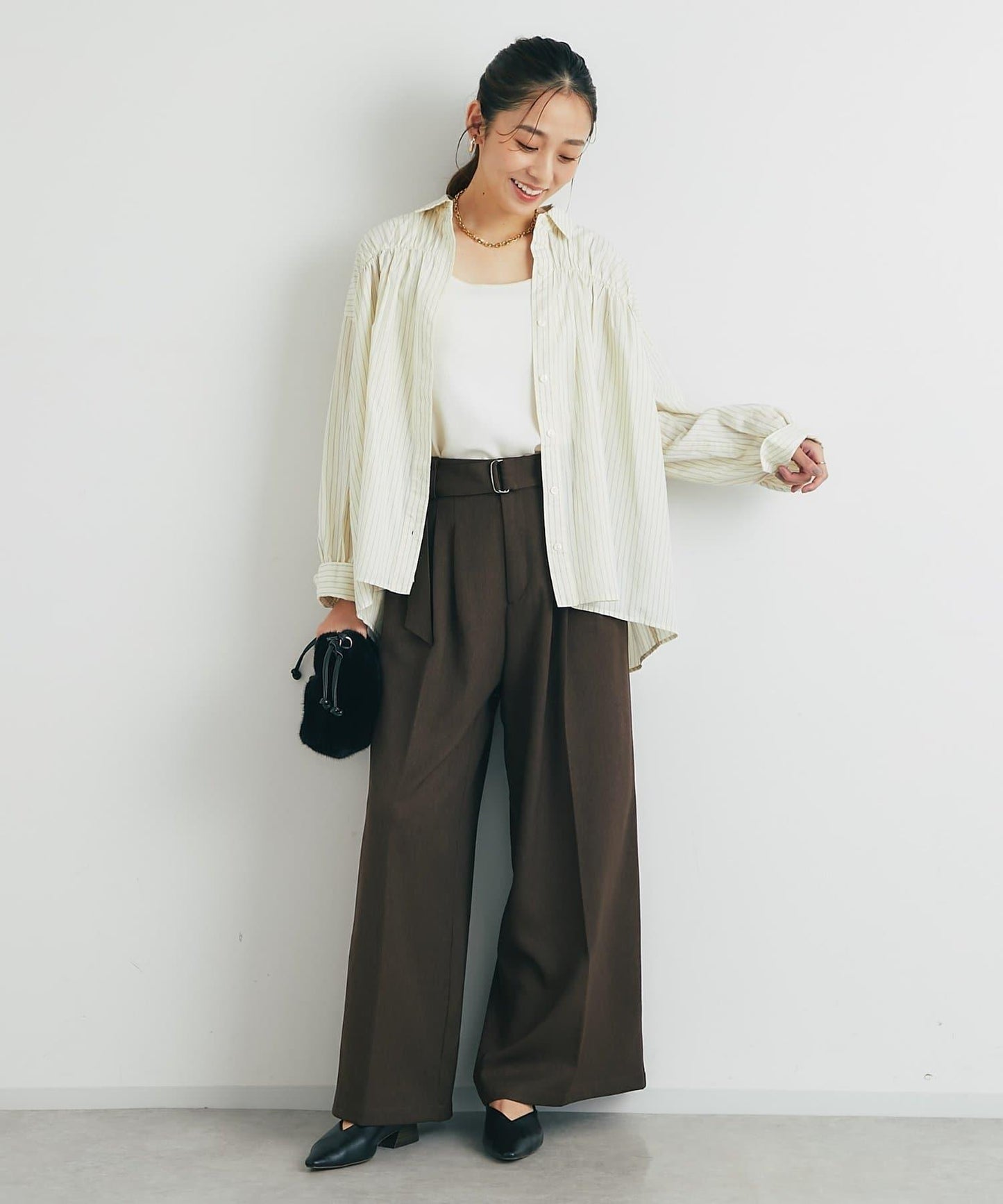 日常百搭褶皺條紋襯衫