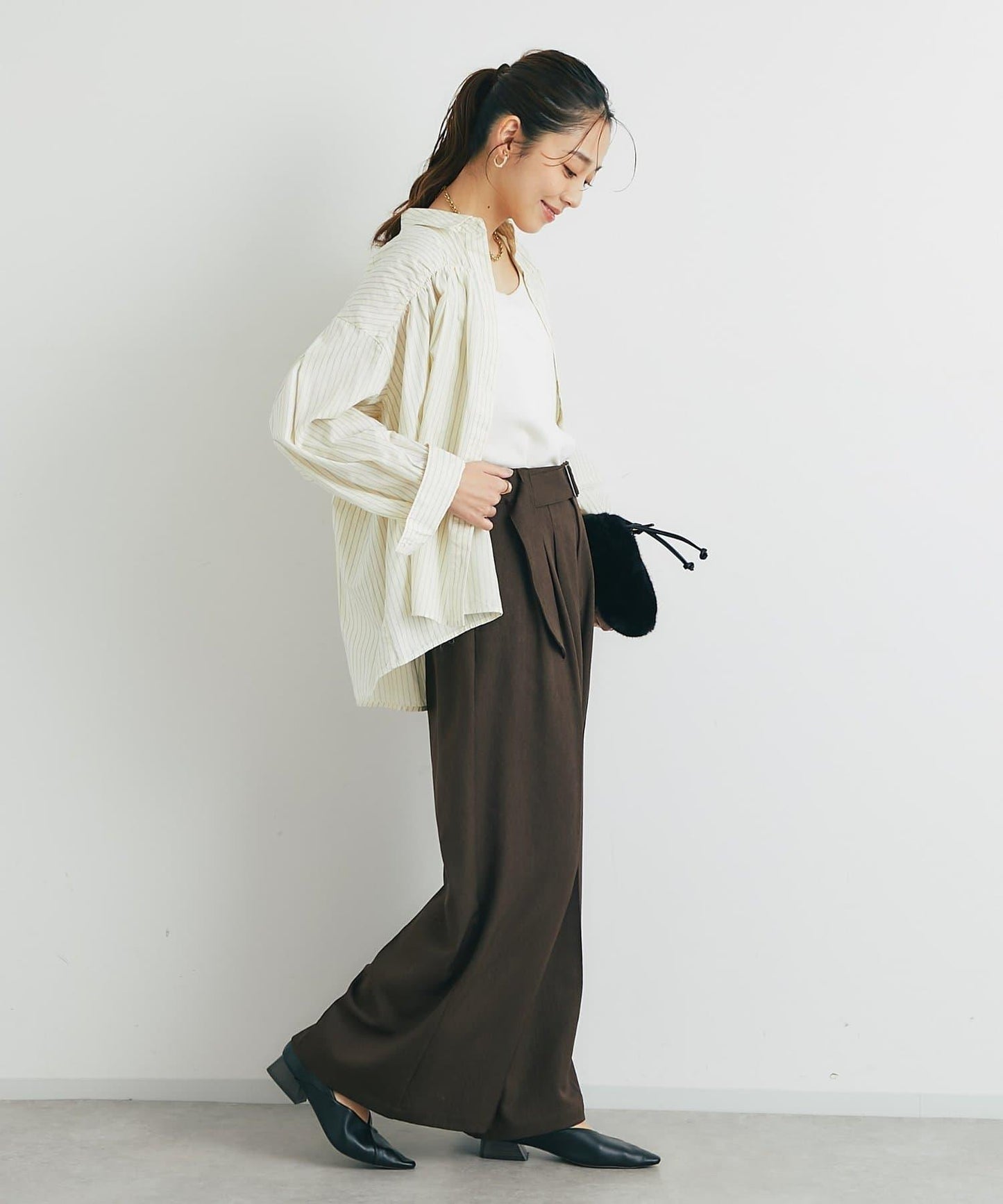 日常百搭褶皺條紋襯衫