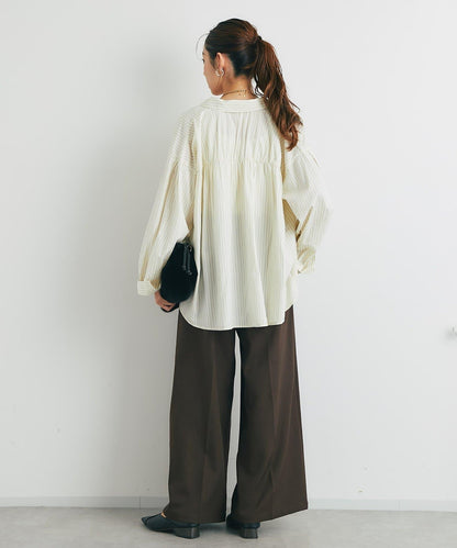 日常百搭褶皺條紋襯衫