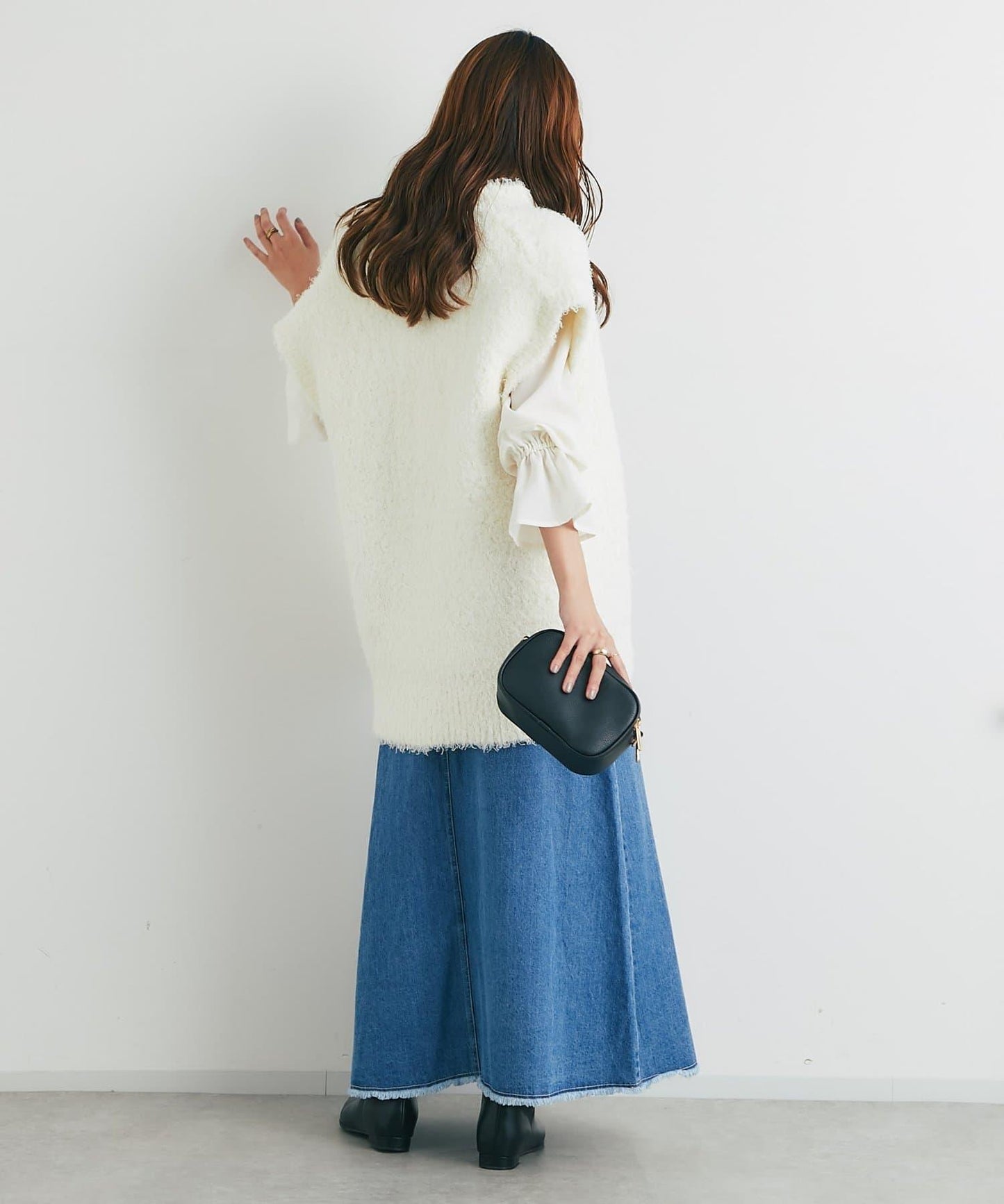 流蘇拼接牛仔喇叭裙