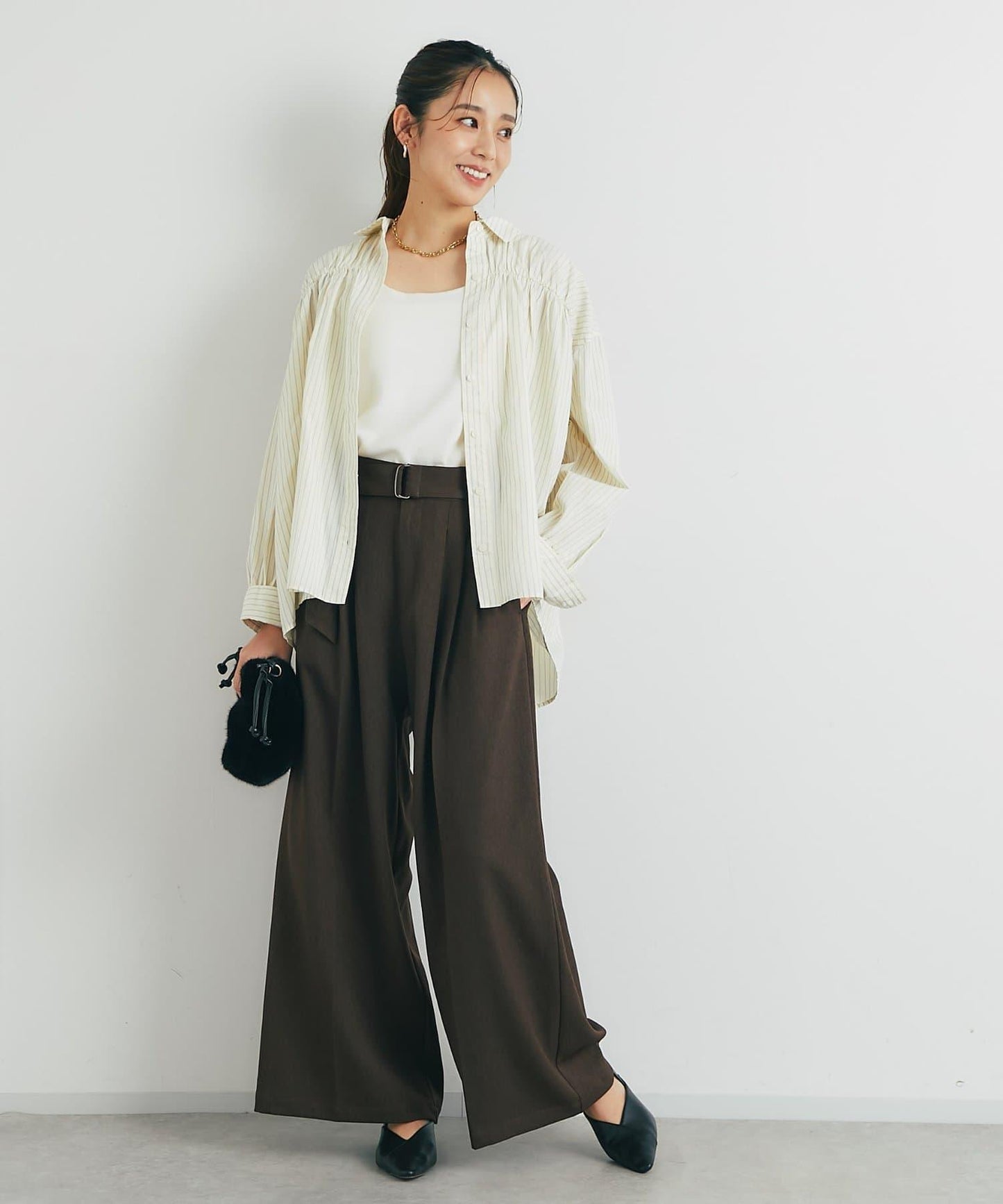 日常百搭褶皺條紋襯衫