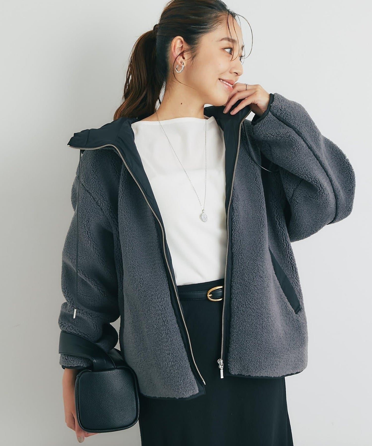 配色連帽羊羔絨大衣