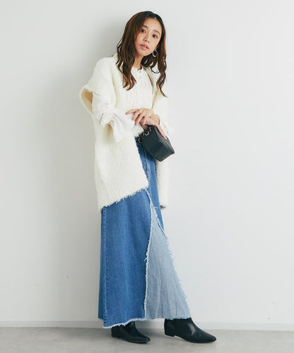 流蘇拼接牛仔喇叭裙