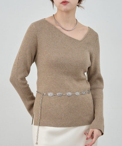 不對稱羅紋針織衫