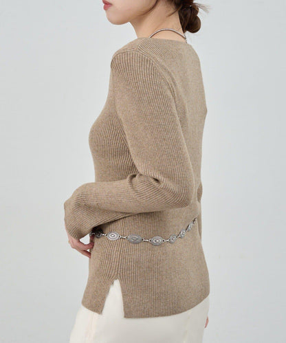 不對稱羅紋針織衫