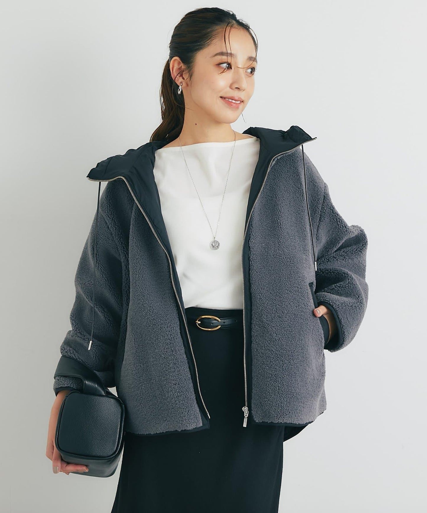 配色連帽羊羔絨大衣