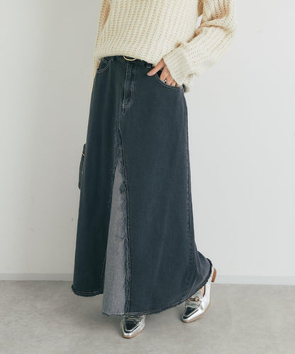 流蘇拼接牛仔喇叭裙