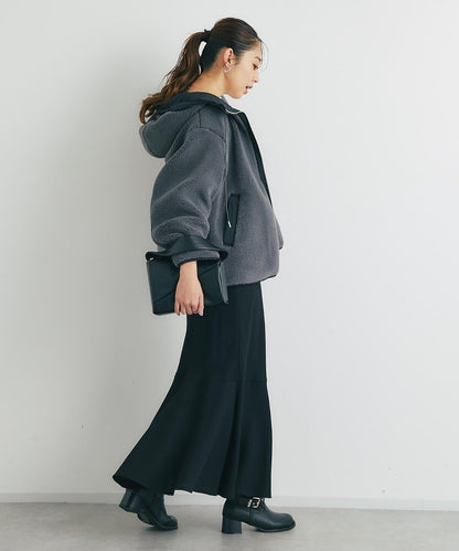 配色連帽羊羔絨大衣