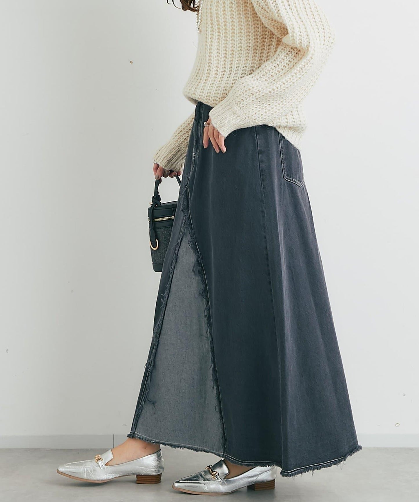 流蘇拼接牛仔喇叭裙