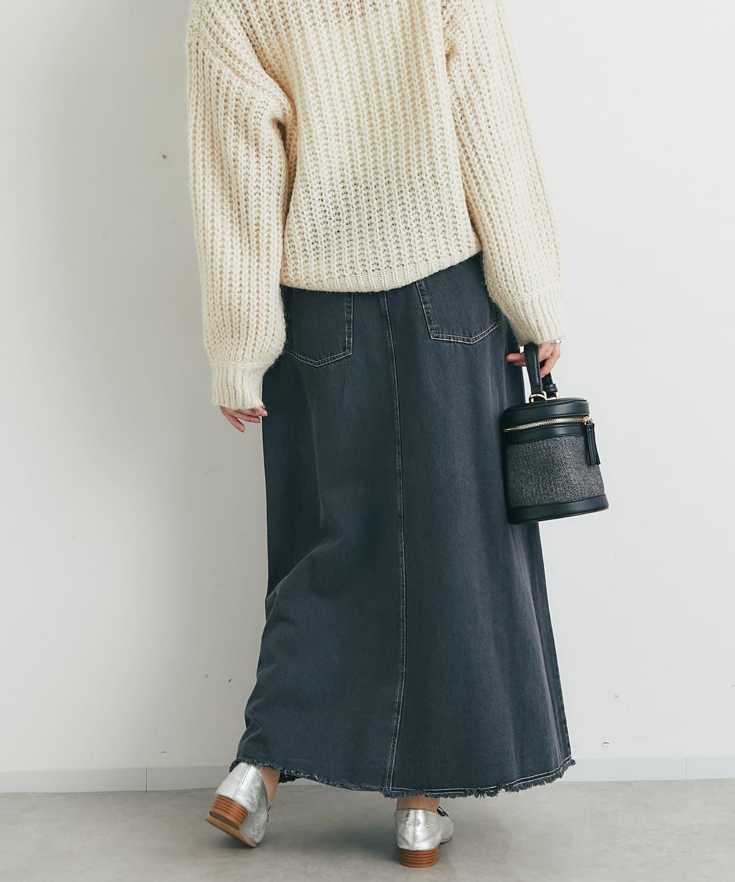 流蘇拼接牛仔喇叭裙