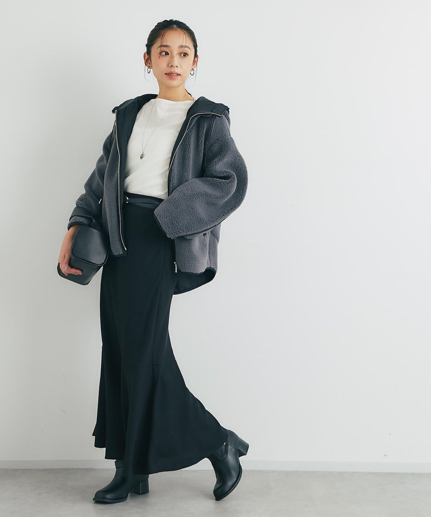 配色連帽羊羔絨大衣