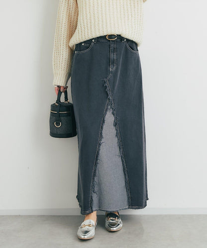 流蘇拼接牛仔喇叭裙