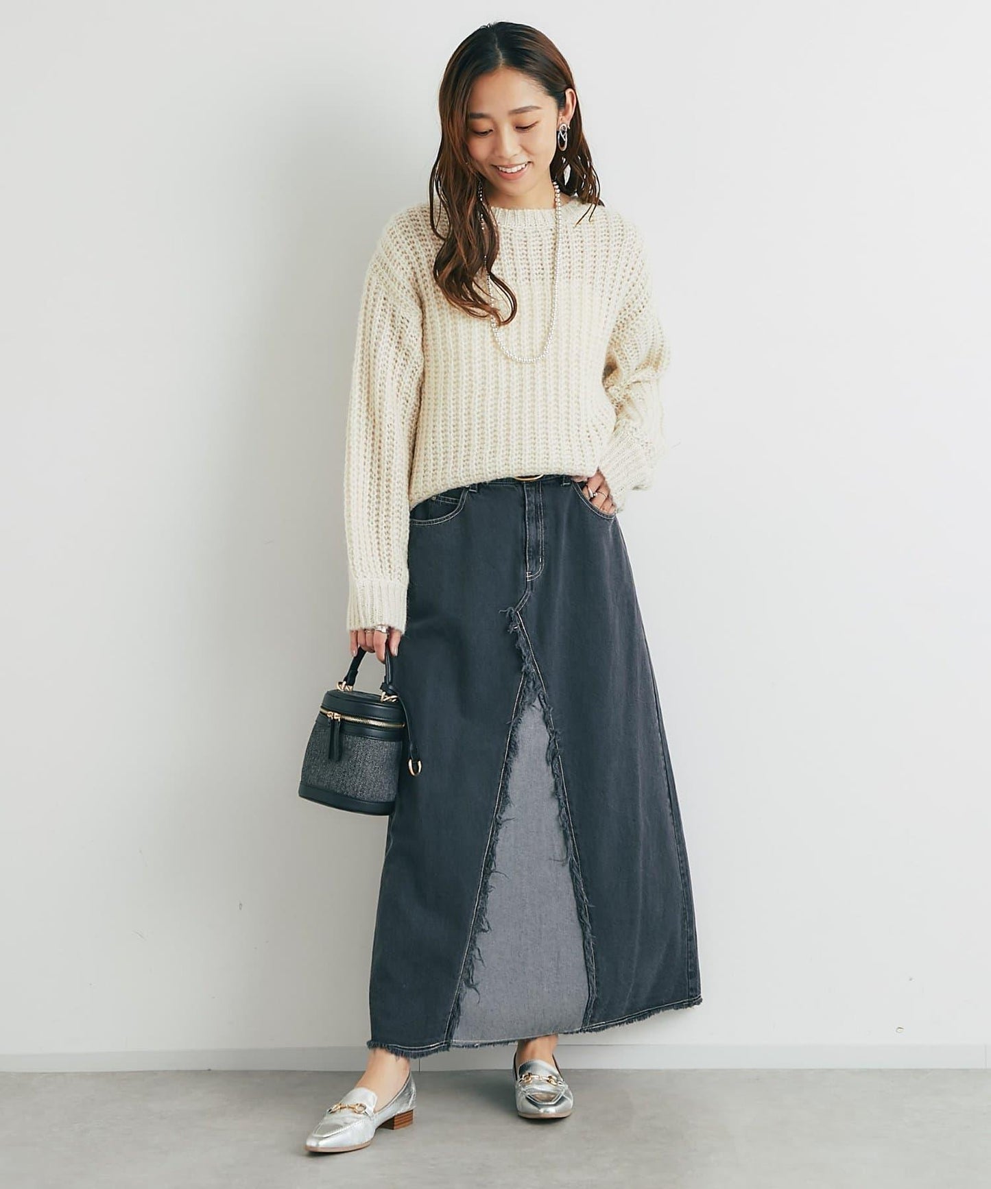 流蘇拼接牛仔喇叭裙