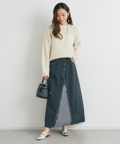 流蘇拼接牛仔喇叭裙