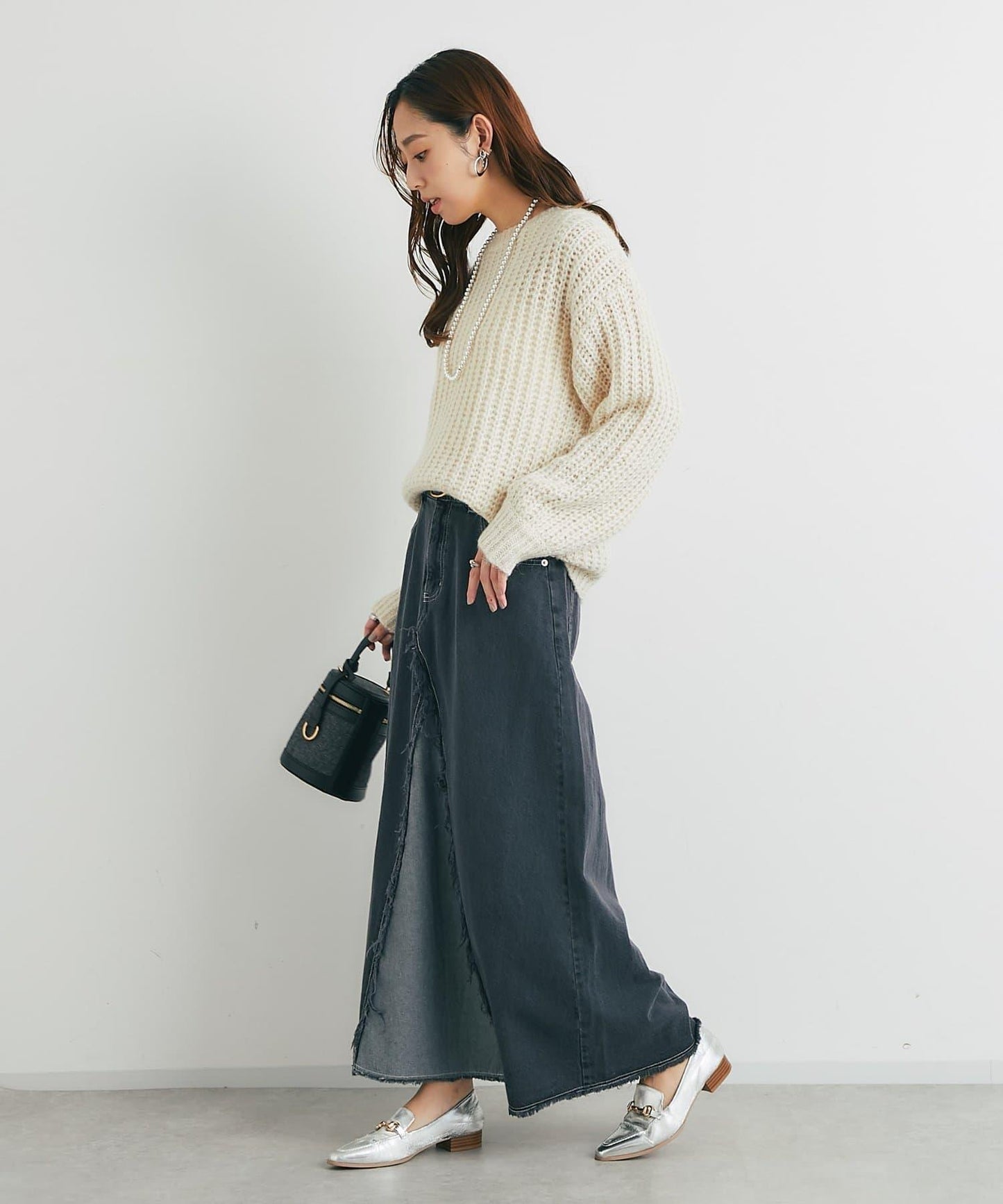 流蘇拼接牛仔喇叭裙