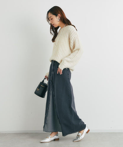 流蘇拼接牛仔喇叭裙