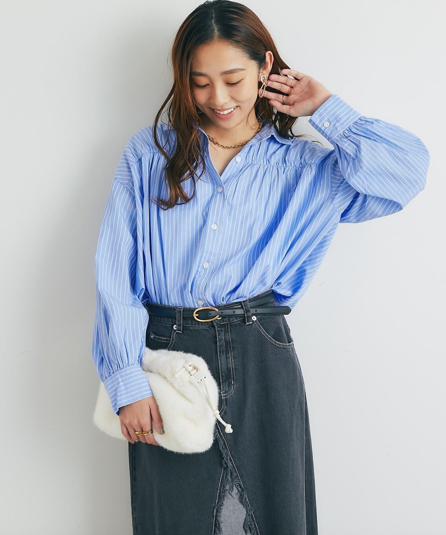 日常百搭褶皺條紋襯衫