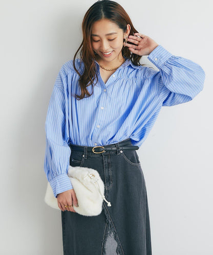 日常百搭褶皺條紋襯衫