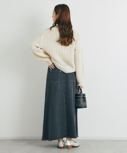 流蘇拼接牛仔喇叭裙