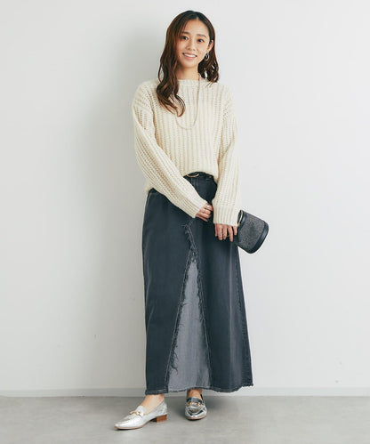 流蘇拼接牛仔喇叭裙