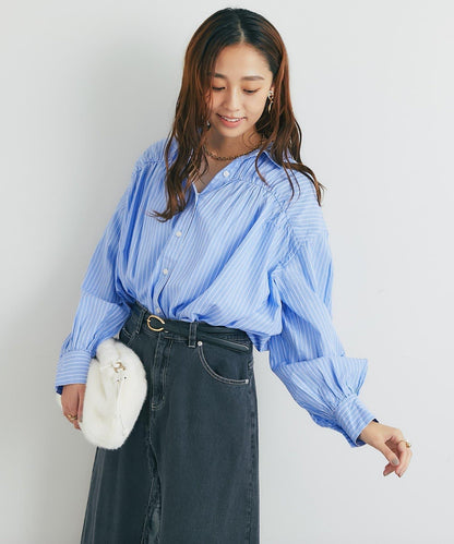 日常百搭褶皺條紋襯衫