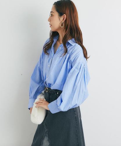 日常百搭褶皺條紋襯衫