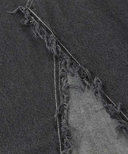 流蘇拼接牛仔喇叭裙