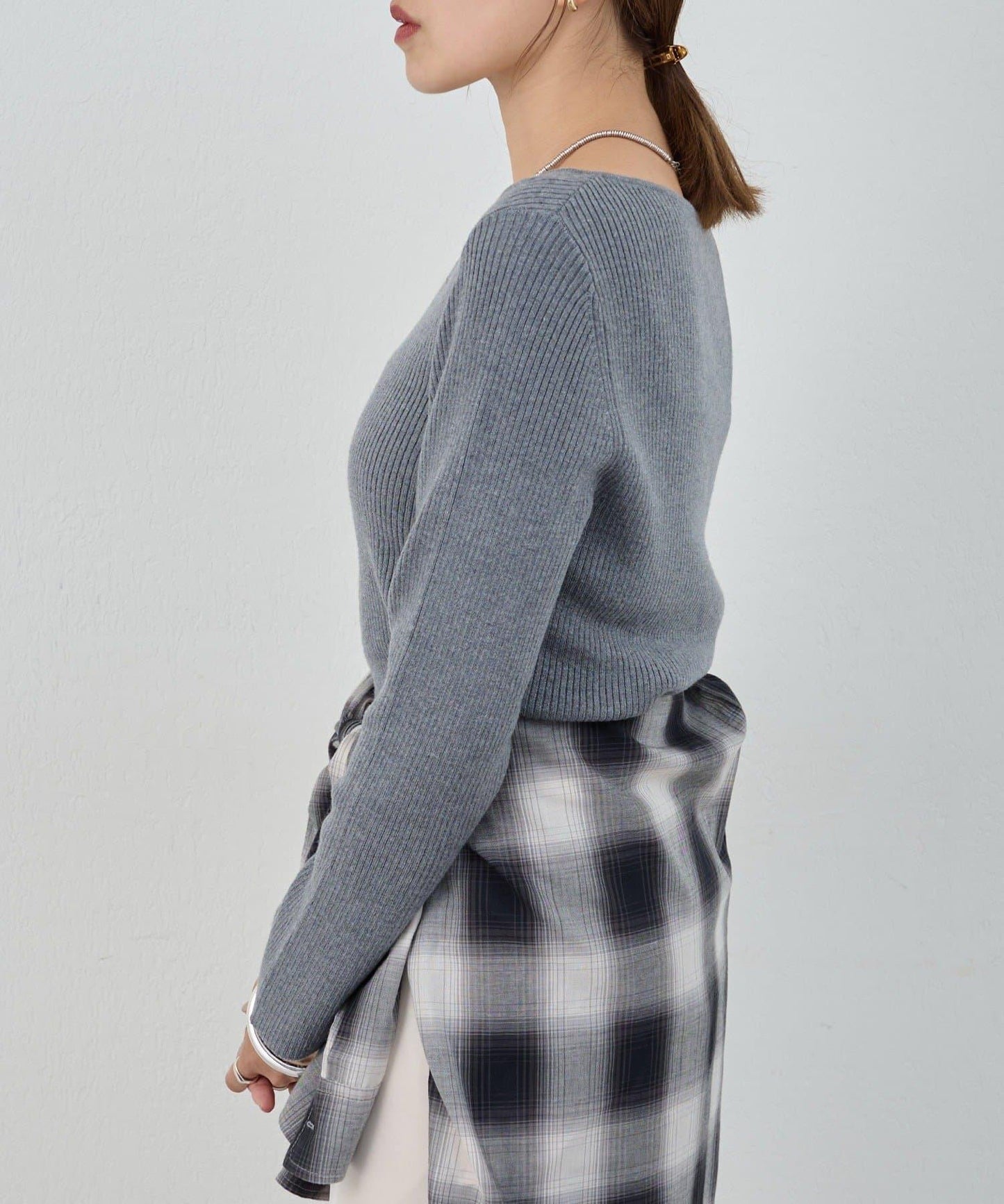 不對稱羅紋針織衫