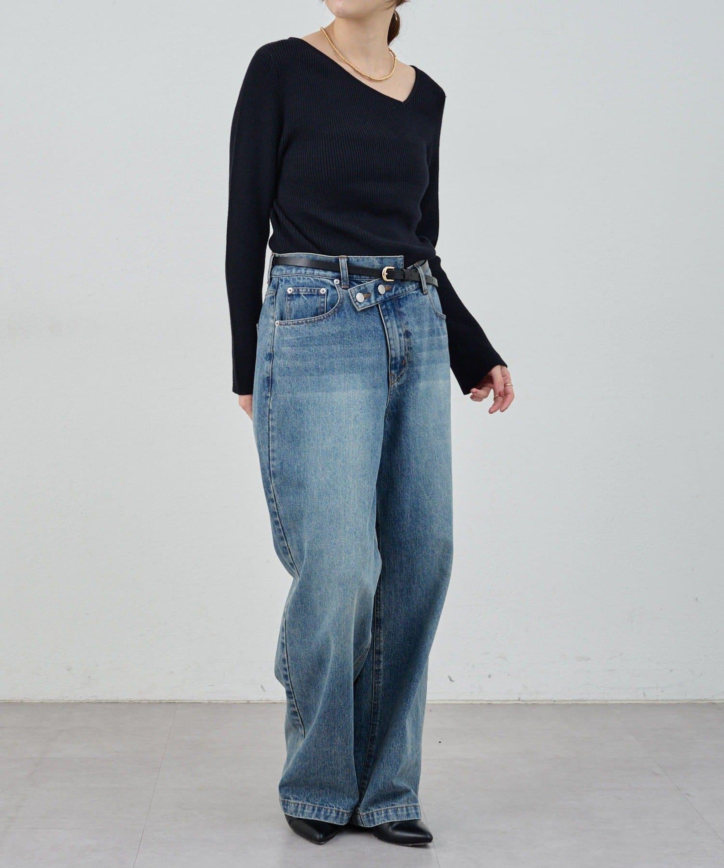 不對稱羅紋針織衫