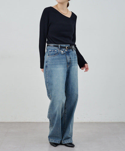 不對稱羅紋針織衫