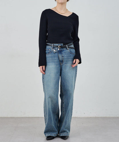 不對稱羅紋針織衫