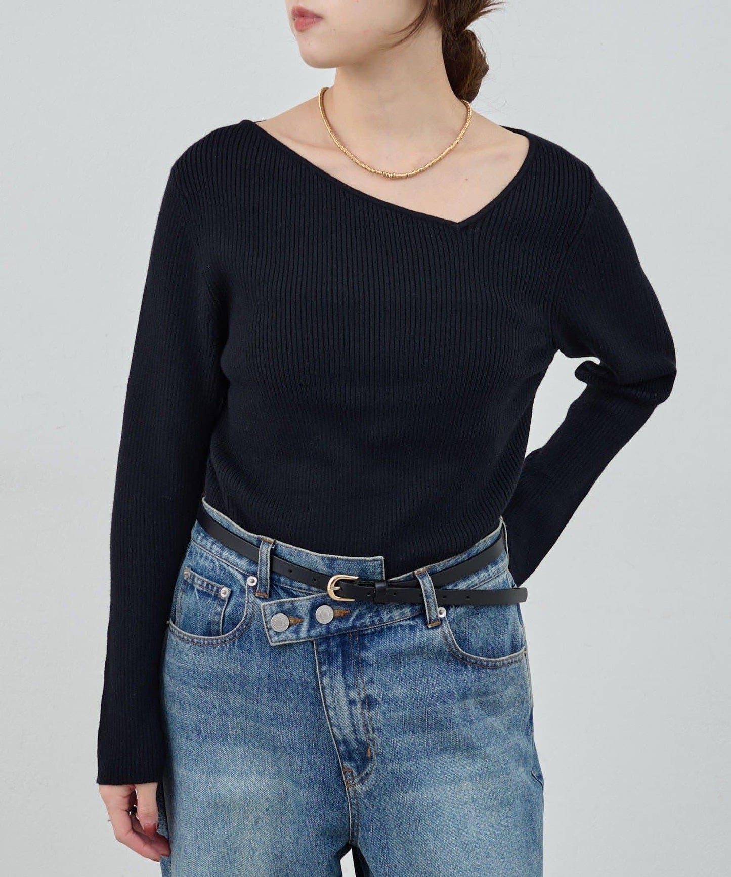 不對稱羅紋針織衫