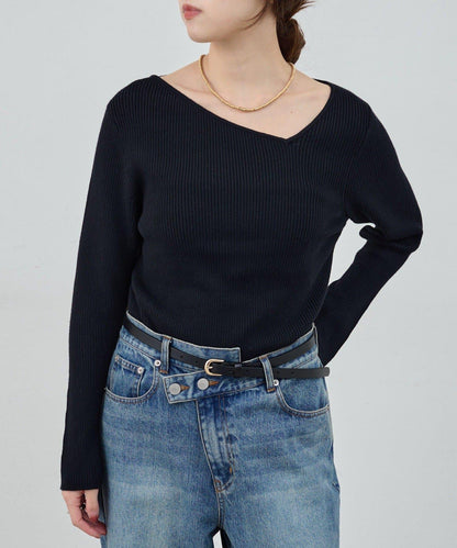 不對稱羅紋針織衫