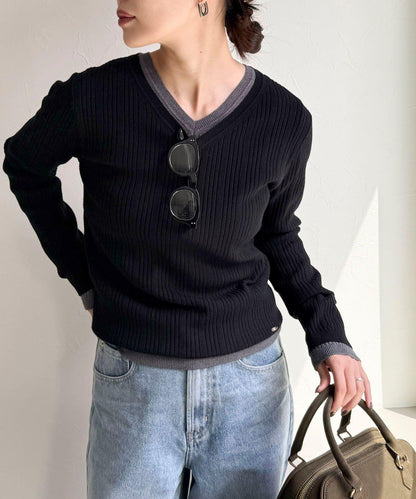 V領羅紋針織套頭衫