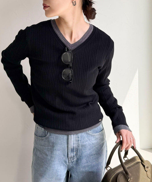 V領羅紋針織套頭衫