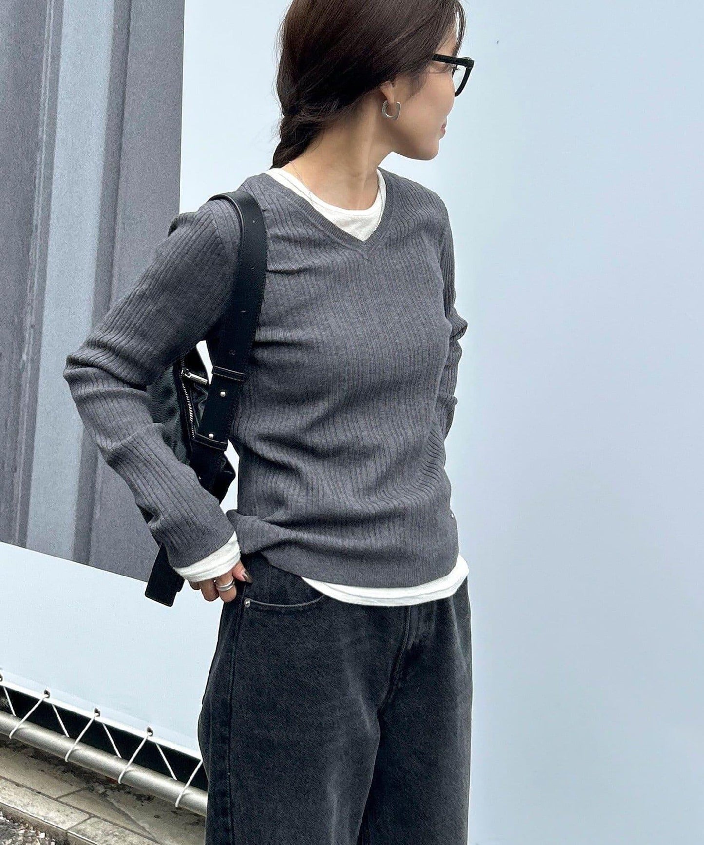 V領羅紋針織套頭衫