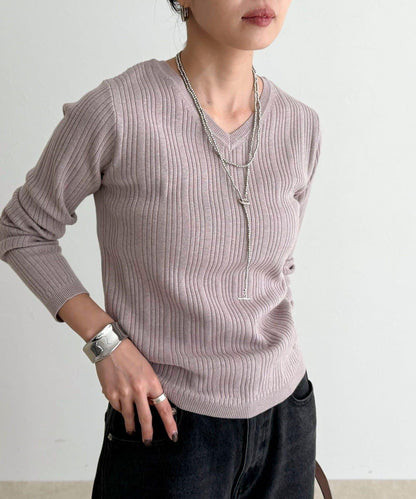 V領羅紋針織套頭衫