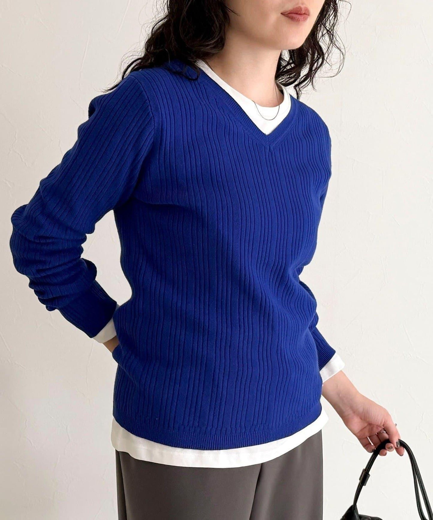 V領羅紋針織套頭衫