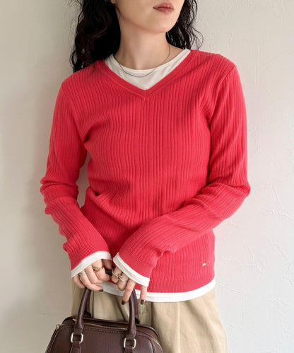 V領羅紋針織套頭衫